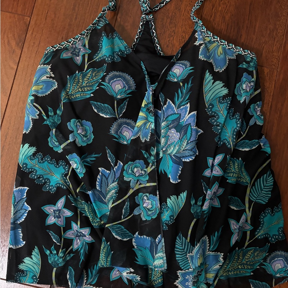Beach black/Teal Floral bathing suit